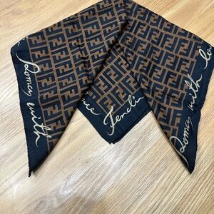 Fendi Zucca Logo Cotton Silk Blend Handkerchief Scarf *Authentic*